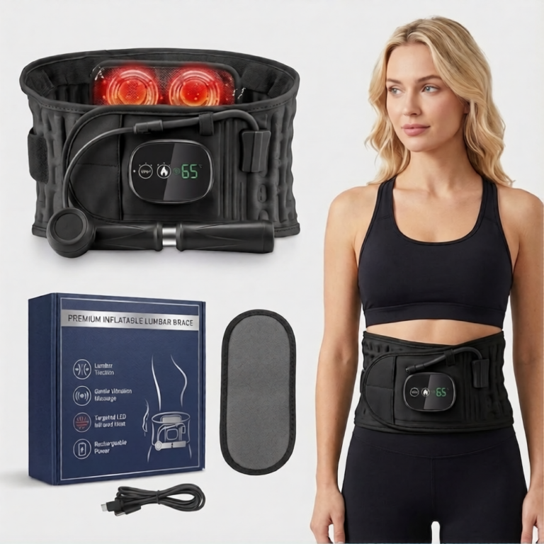 KiniFlow™ USB Rechargeable Heated Lumbar Support Belt with Vibration, Inflatable Compression & Red Light Therapy