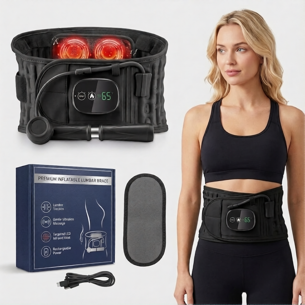 KiniFlow™ USB Rechargeable Heated Lumbar Support Belt with Vibration, Inflatable Compression & Red Light Therapy